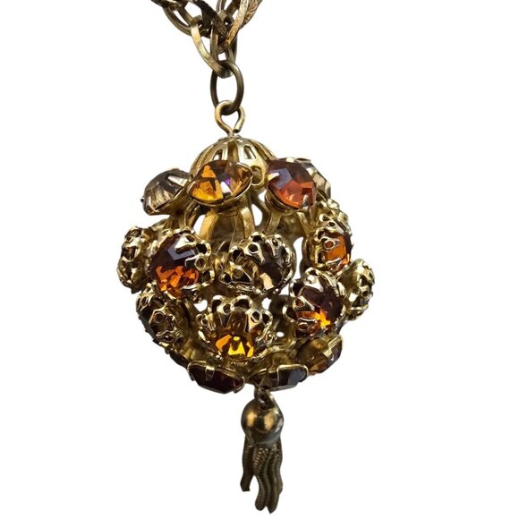 Fun Blingy Shades Of Citrine Rhinestone Ball And Tassel Necklace (A8698) - Picture 7 of 8